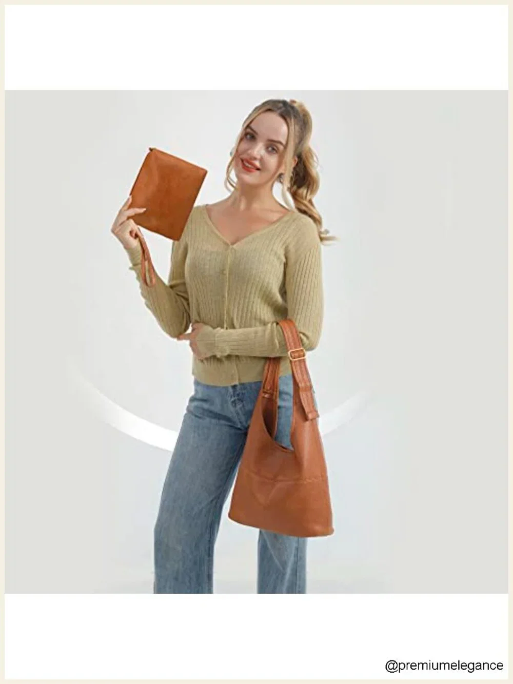 Ultra Soft Faux Leather Hobo Bag with Adjustable Strap and Cosmetic Bag
